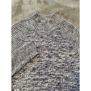 Croft & Barrow Sweater Sz XL‎ Cable Rib Knit Blue White Mock Neck Textured Cozy
